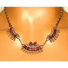 VTG Zuni Coral Necklace Sterling Silver Native American Signed