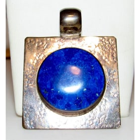 Vintage Mexican Pendant 950 Silver Lapis Lazuli