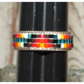 VTG Navajo Beaded Sterling Silver Ring Size 8