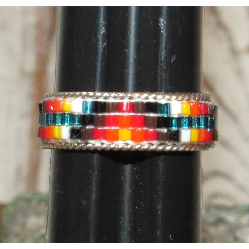 VTG Navajo Beaded Sterling Silver Ring Size 8 (1 of 3)