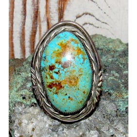Old Pawn Navajo Cerrillos Turquoise Statement Ring Size 7 Sterling Silver