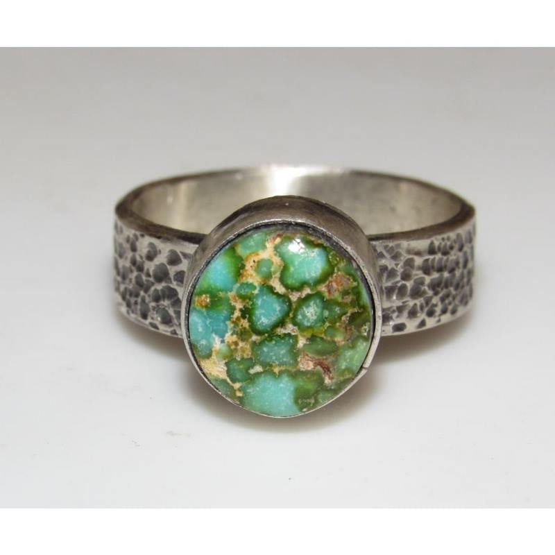 Navajo Sonoran Gold Turquoise Ring Sz 10 Sterling Silver Eli Skeets (1 of 4)