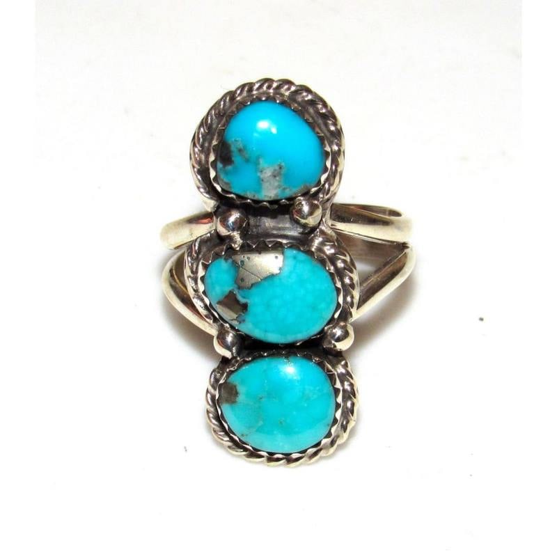 Navajo Royston Turquoise Ring Sz 7.5 Sterling Silver Signed Native (1 of 4)