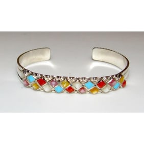 Zuni Turquoise Coral Bracelet Sterling Native American B. Quam