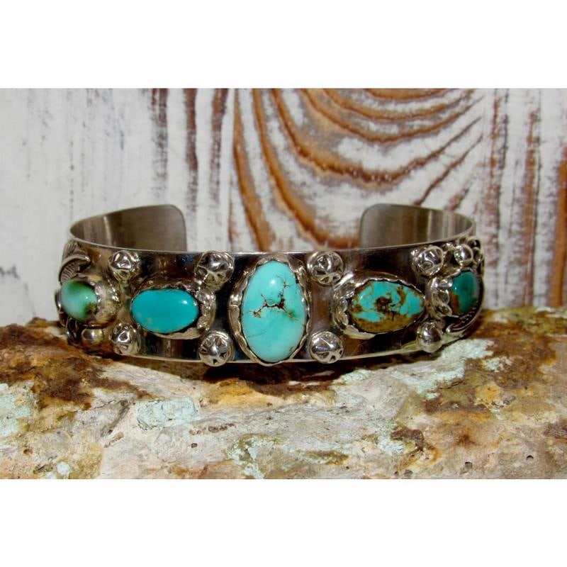 Navajo Royston Turquoise Stacker Cuff Bracelet Sterling Silver Native Signed (1 of 3)