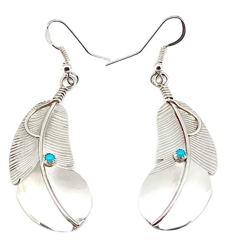 Navajo Feather Earrings Sterling Silver Turquoise (1 of 2)