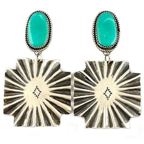 Navajo Concho Earrings Sterling Silver Royston Turquoise S. Lee