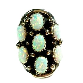 Navajo Opal Cluster Ring Size 7 Sterling Silver Signed Native American