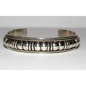 Navajo Sterling Silver Cuff Bracelet Thomas Charley Native American Stacker