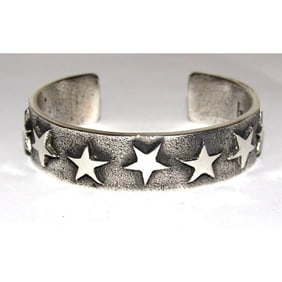 Navajo Tufa Cast Sterling Silver Stars Cuff Bracelet Kevin Yazzie 7" Wrist