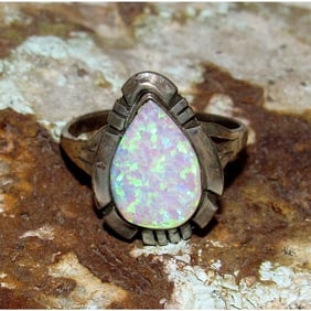 Zuni Opal Inlay Ring Size 7 Sterling Silver Vintage Native American