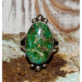 Navajo Sonoran Gold Turquoise Ring Sz 7 Sterling Silver Eli Skeets