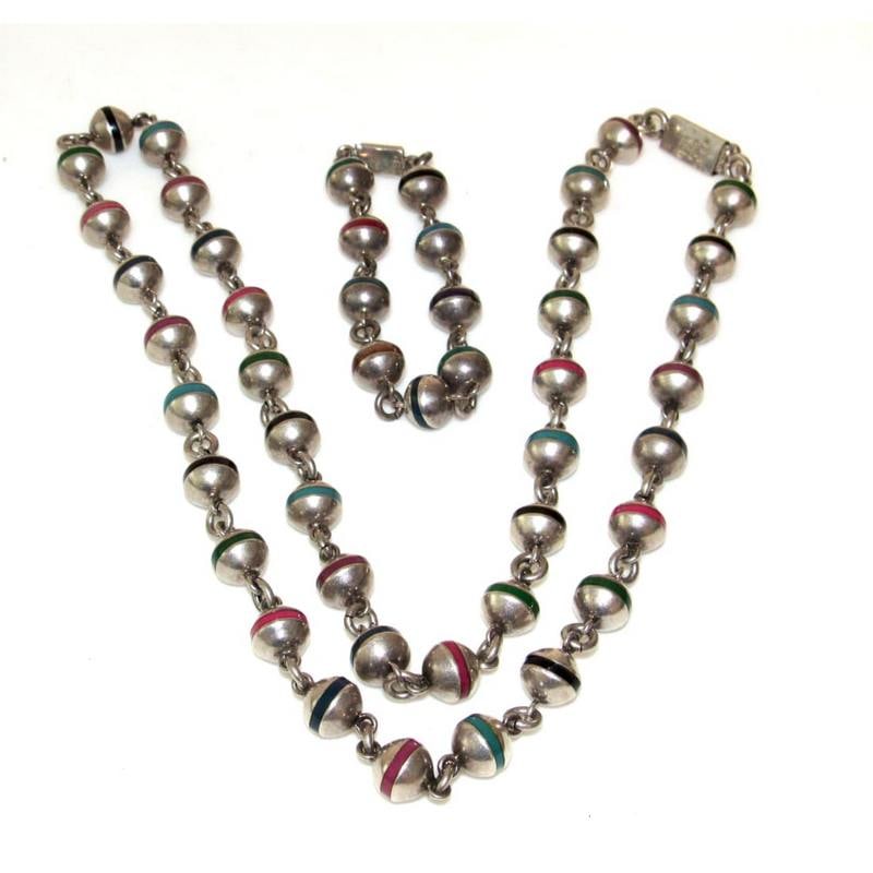 Taxco Mexican 925 Sterling Silver Bead Necklace and Bracelet Set (1 of 6)