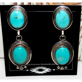 Navajo Royston Turquoise Dangle Earrings Sterling Silver R. Martinez