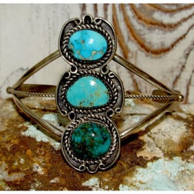 Navajo Royston Turquoise Sterling Cuff Bracelet Signed Native American