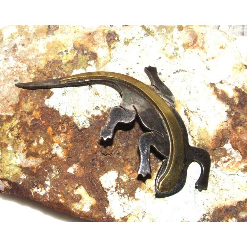 Vintage Taxco Lizard Brooch Pin ilver with Gold Tones Mexico (1 of 3)