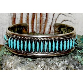 Vintage Navajo Turquoise Stacker Cuff Bracelet Sterling F. Begay