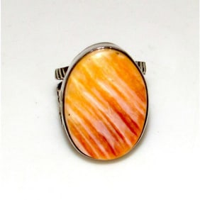 Native American Orange Spiny Ring Sz 7 San Felipe Sterling Silver Signed