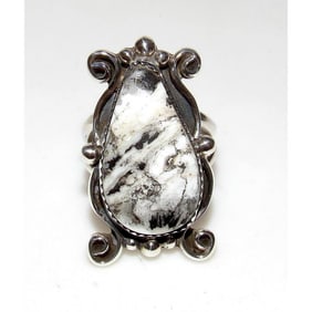 Navajo White Buffalo Ring Sz 9.5 Sterling Silver M. James