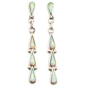 Zuni Opal Sterling Silver Dangle Statement Earrings A. Gasper