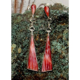 Zuni Red Spiny Oyster Sterling Silver Dangle Statement Earrings A. Gasper