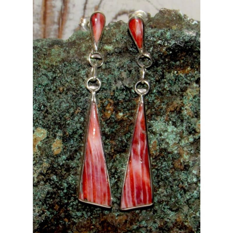 Zuni Red Spiny Oyster Sterling Silver Dangle Statement Earrings A. Gasper (1 of 4)