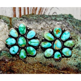Navajo Sonoran Gold Turquoise Cluster Post Earrings Sterling D. Skeets