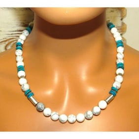 Navajo Tommy Singer White Buffalo & Turquoise Heishi Necklace Sterling Silver
