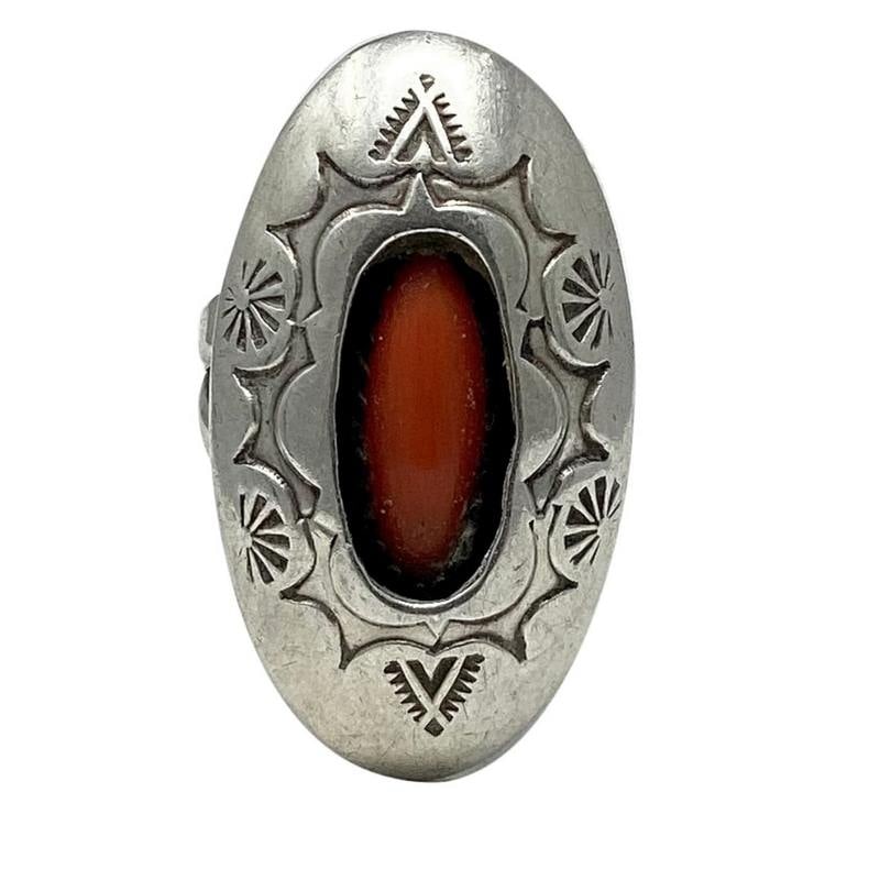 Old Pawn Navajo Mediterranean Coral Ring Sz 6.5 Sterling Silver Raymond Yazzie (1 of 3)