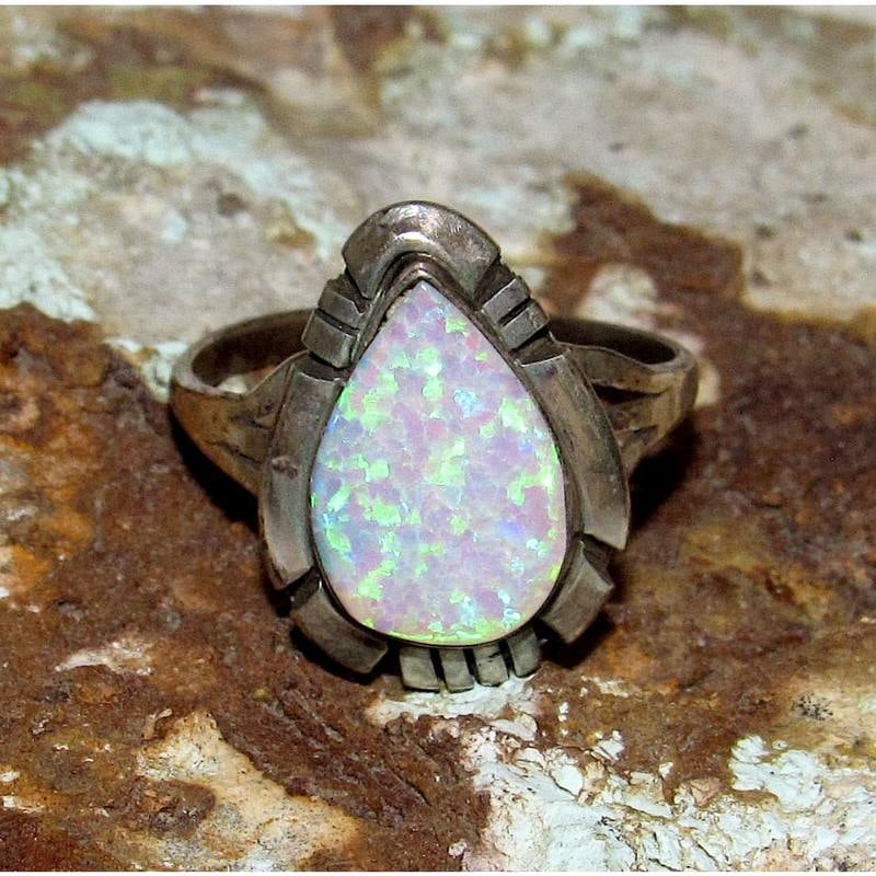 Zuni Opal Inlay Ring Size 7 Sterling Silver Vintage Native American (1 of 4)