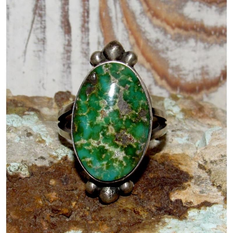 Navajo Sonoran Gold Turquoise Ring Sz 7 Sterling Silver Eli Skeets (1 of 5)