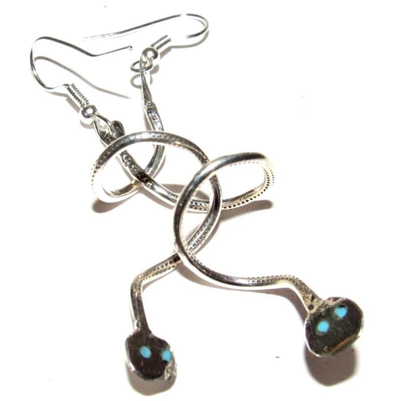 Zuni Snake Dangle Earrings Effie Calavaza Sleeping Beauty Turquoise Sterling (1 of 6)