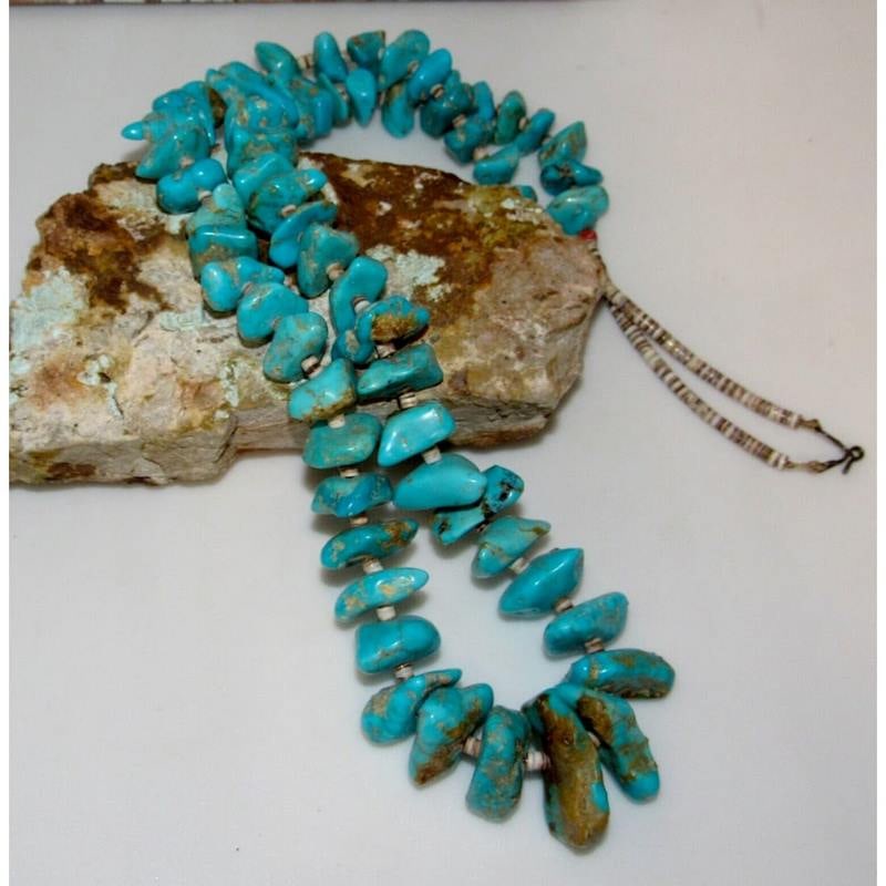 VTG Navajo Bllue Royston Turquoise Shell Heishi Bead Necklace 30" (1 of 7)