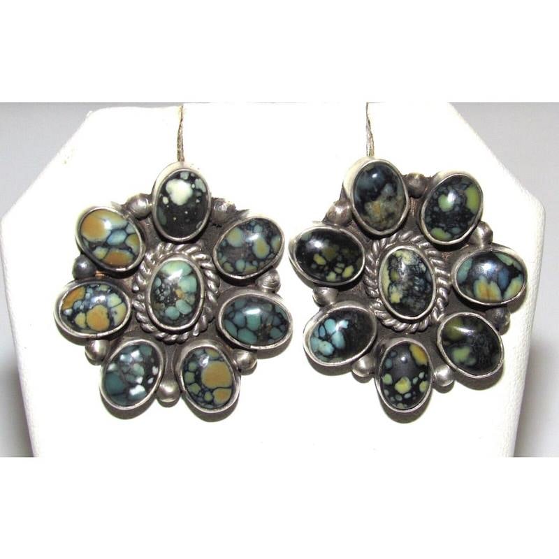 Navajo Black Jack Turquoise Cluster Earrings B. Lee Sterling Silver (1 of 3)