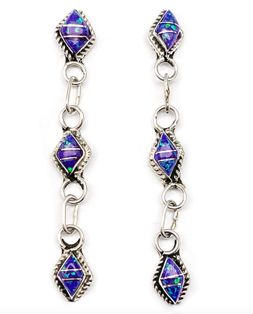 Zuni Purple Opal Inlay Dangle Earrings Sterling Silver M.Jones (1 of 2)