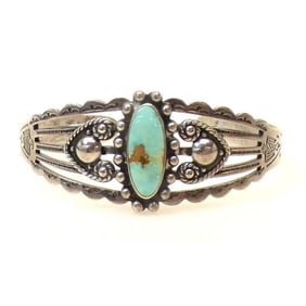 Old Pawn Navajo Turquoise Cuff Bracelet Ingot Sterling Silver Native