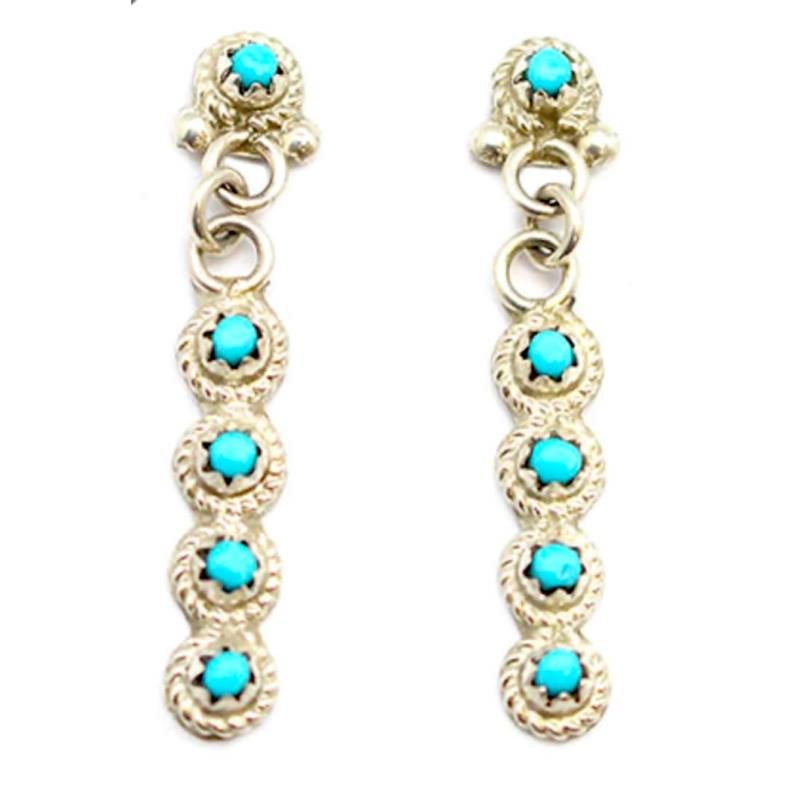 Zuni Snake Eye Turquoise Sterling Silver Dangle Earrings (1 of 3)