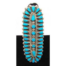 Massive Navajo Turquoise Cluster Ring Sz 7 Sterling Silver Pointer Native