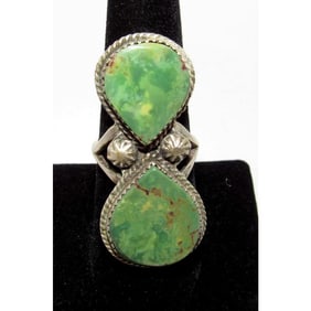 Navajo Carico Lake Turquoise Statement Ring Sz 8 Sterling Silver Signed