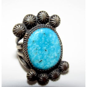 Navajo White Water Turquoise Ring Sz 7 Sterling Silver M. Cayatineto