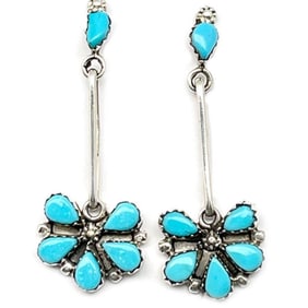 Zuni Turquoise Half Cluster Dangle Earrings Sterling Silver T Wyaco