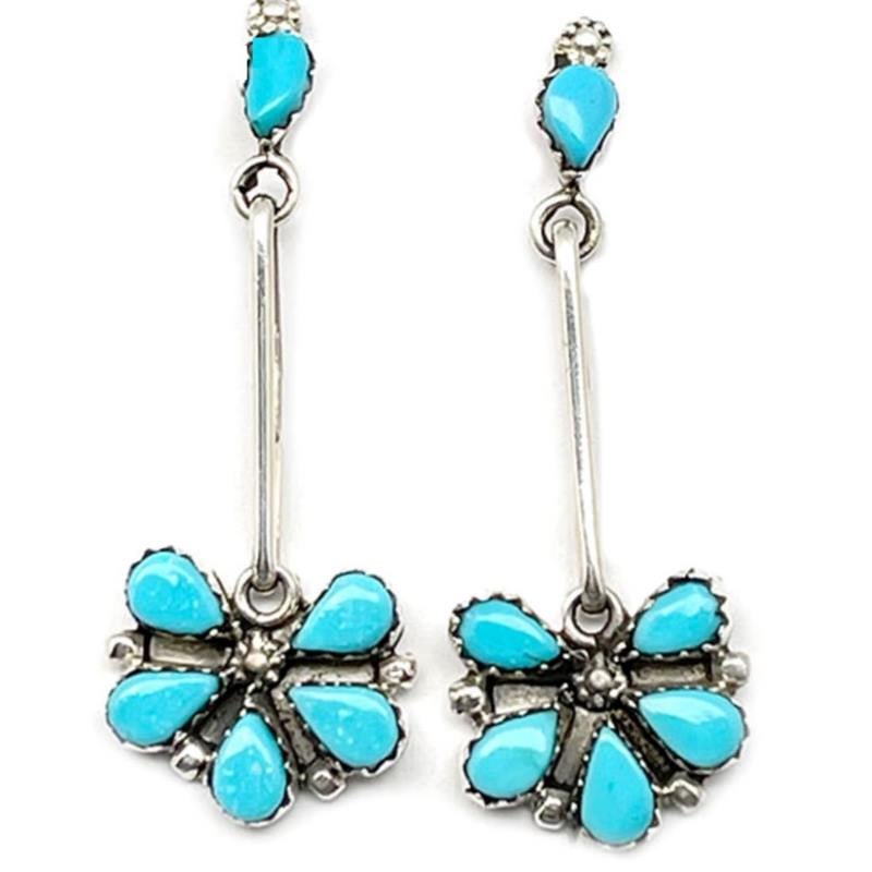 Zuni Turquoise Half Cluster Dangle Earrings Sterling Silver T Wyaco (1 of 3)