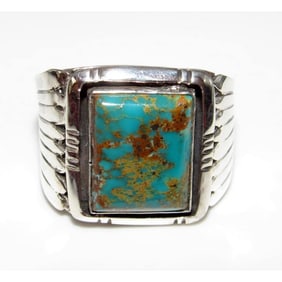 Navajo Royston Turquoise Men Ring Size 11 Sterling Silver Signed