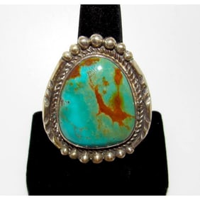 VTG Navajo Royston Turquoise Ring Sz 8.5 Sterling Silver Phil Yazzie