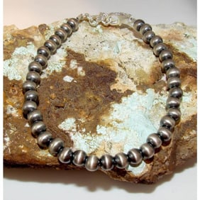 Native American 5mm Sterling Silver Navajo Pearl Beaded 7" Bracelet