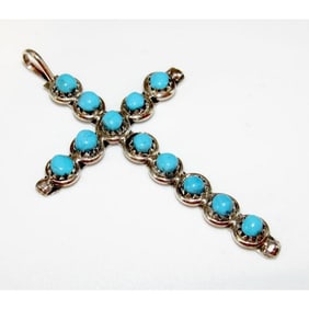 Zuni Turquoise Cross Pendant Sterling Silver Native American