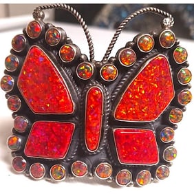 Massive Navajo Butterfly Cuff Bracelet Opal Sterling Silver Anthony Skeets