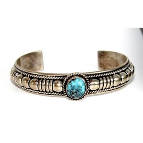 Navajo Kingman Stacker Cuff Bracelet Thomas Charley Sterling Silver