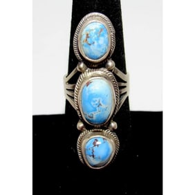 Navajo Golden Hills Turquoise Statement Ring Sz 6.5 Sterling Silver D. Skeets