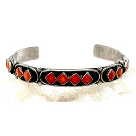 Old Pawn Zuni Coral Bracelet Sterling Silver Stacker Cuff Erma Waatsa